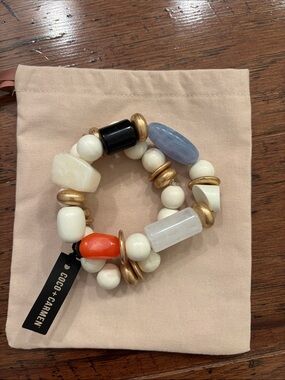Coco + Carmen Multicolor Beaded Statement Bracelet - Ivory, Coral, Blue, Black